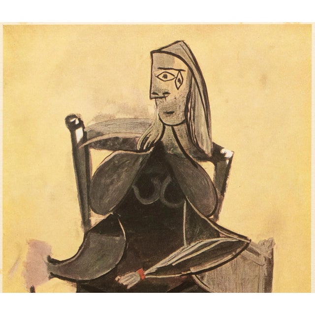 Portraiture 1946 After Picasso "Femme Assise", Second Edition Period Parisian Offset Lithograph For Sale - Image 3 of 10