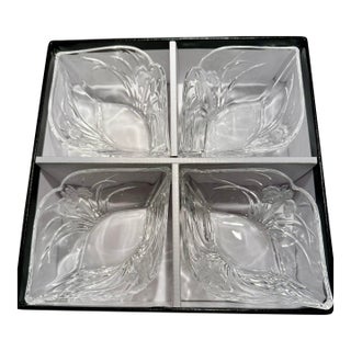 1980s Hoya Crystal Japan Floral Pattern Set of 4 Bowls-Original Box-Model Nyb986au For Sale