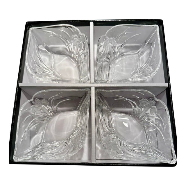 1980s Hoya Crystal Japan Floral Pattern Set of 4 Bowls-Original Box-Model Nyb986au For Sale