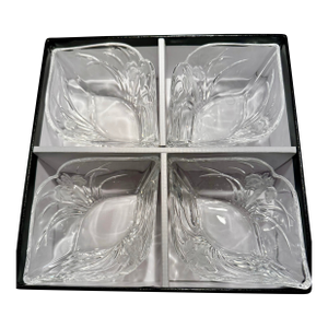 1980s Hoya Crystal Japan Floral Pattern Set of 4 Bowls-Original Box-Model Nyb986au
