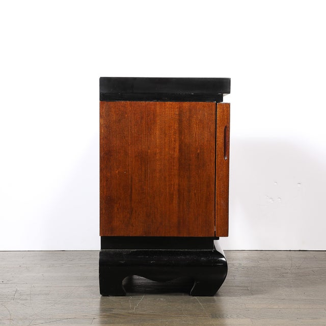 Mid-Century Modernist Shadowbox Mirrored Front Walnut & Black Lacquer End Table For Sale - Image 10 of 15