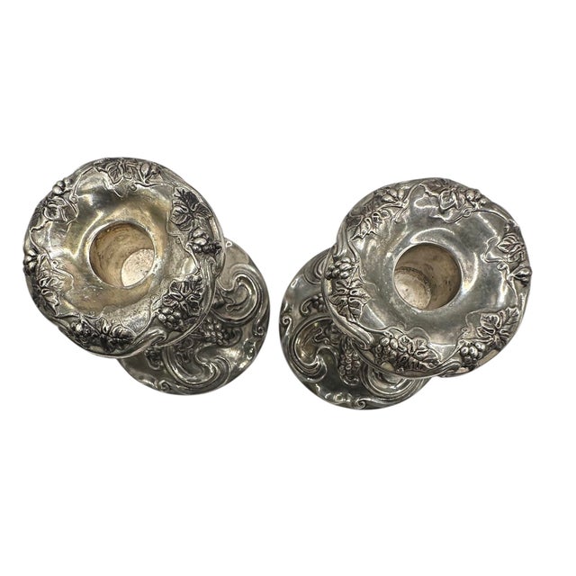 Godinger Vintage Godinger Silver-Plate Candlesticks With Boroque Grape and Scroll Design - A Pair For Sale - Image 4 of 12