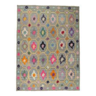 Turkish Kilim Geometric High Low Rug - 10'02 X 13'10 For Sale