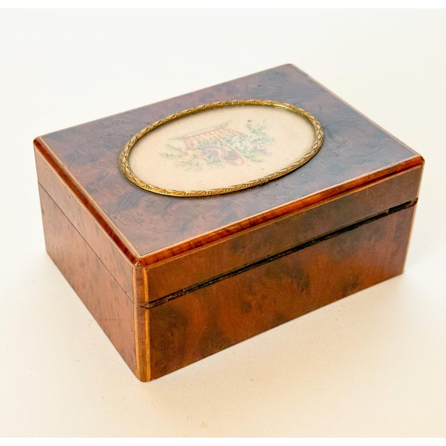 Mid Century Austrian Burlwood Box With Embroidered Insert For Sale - Image 10 of 13