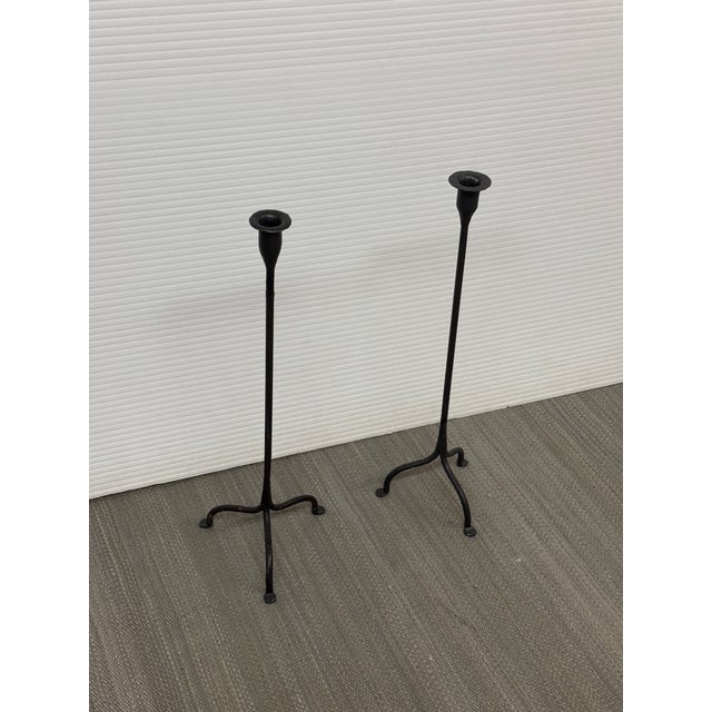 Black Black Iron Tripod Candlesticks, Pair For Sale - Image 8 of 12