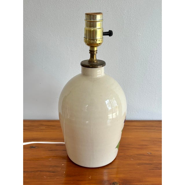 Metal 1980s Hand Painted Violets Pottery Lamp For Sale - Image 7 of 8