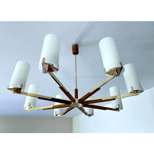 Large Scandinavian Glass and Teak Pendant Light, 1960s For Sale - Image 15 of 15
