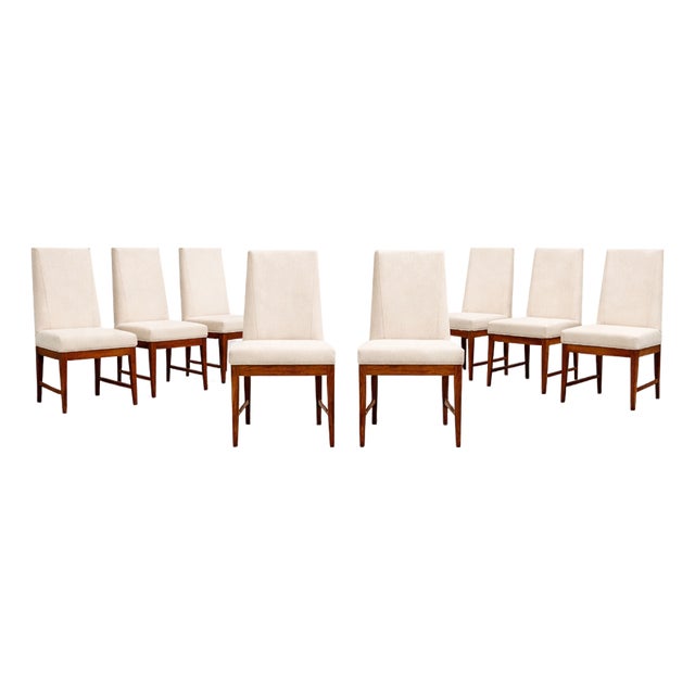 Cimo, Brazil, 1950 — Set of 8 Tall-Back Dining Chairs in Caviúna With Warm Bone Performance Linen For Sale