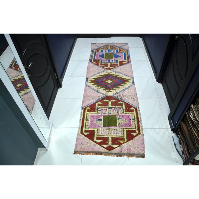 Anatolia Turkish Colorful Distressed Handmade Runner For Sale - Image 10 of 10