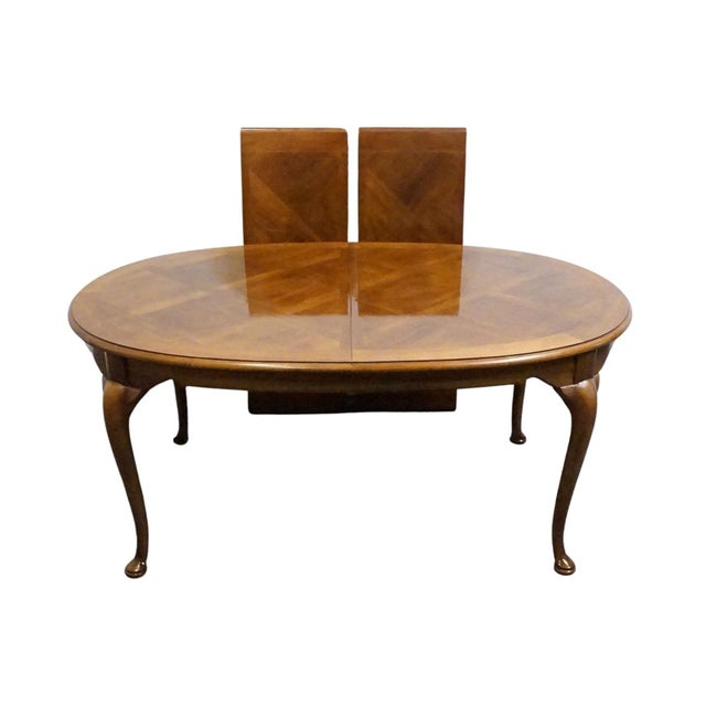 Wood Thomasville Furniture Fisher Park Collection 99" Oval Dining Table W. Basket Weave Parquet Top 24921-752 For Sale - Image 7 of 12