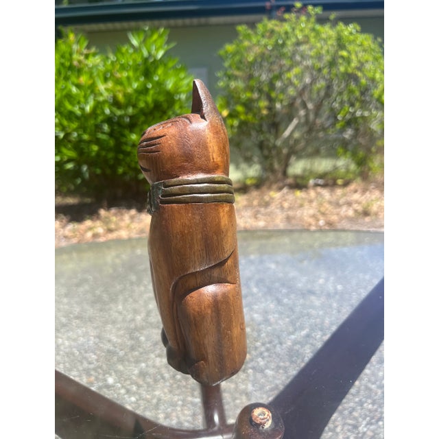 Vintage Hand-Carved and Painted Wooden Folk Art Cat Figure For Sale - Image 4 of 10