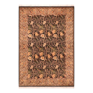 Shabby Chic 1990's Pak-Persian Black/Taupe Wool Rug - 6'1'' X 9'1'' For Sale