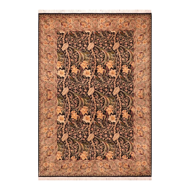 Shabby Chic 1990's Pak-Persian Black/Taupe Wool Rug - 6'1'' X 9'1'' For Sale