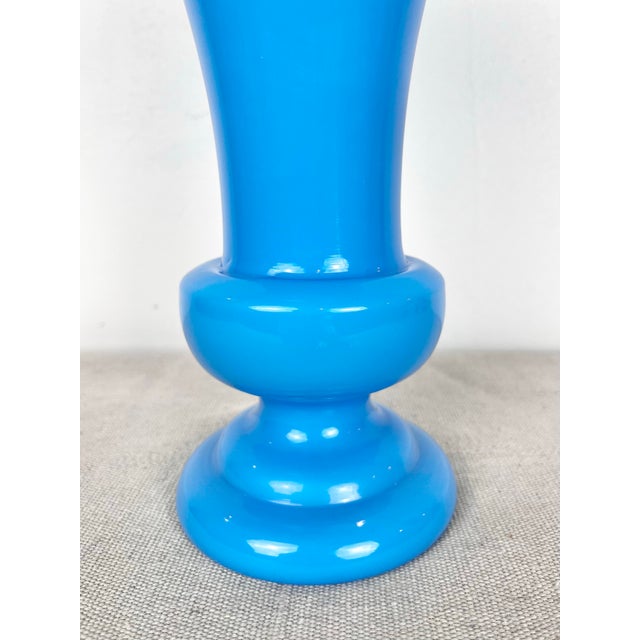 Mid-Century Modern Vintage Blue Opaline Glass Vase For Sale - Image 3 of 8