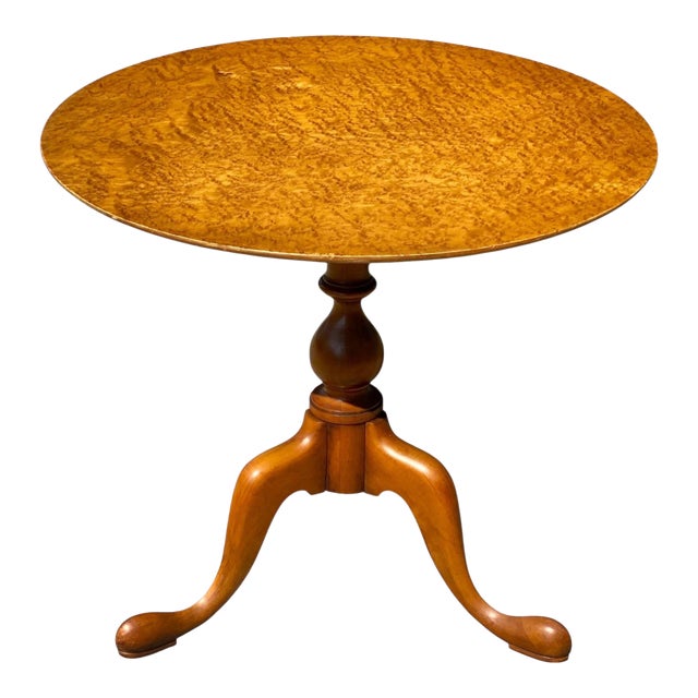 Vintage Queen Anne Style Birds Eye Maple Tea Table For Sale