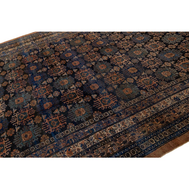 Blue Antique Persian Hamadan Wool Rug HandCrafted in the 1900s For Sale - Image 9 of 11