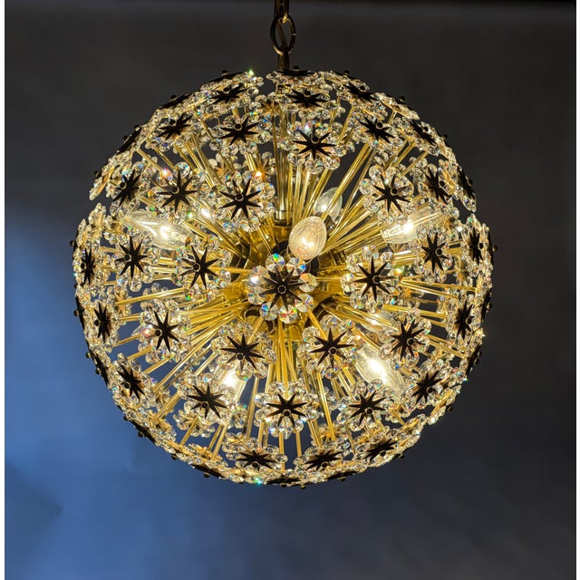 Large 1950s Sputnik Dandelion Chandelier, Brass & Crystal, 11 Bulbs For Sale - Image 9 of 18