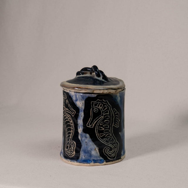 Handmade Studio Pottery Ceramic Jar With Lid and Starfish Motif, Signed For Sale - Image 9 of 12