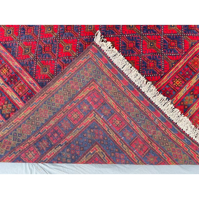 Good Quality Red and Navy Mushwani Andkhoy Hand-Woven Wool Rug - 6'8" X 10' For Sale - Image 10 of 12