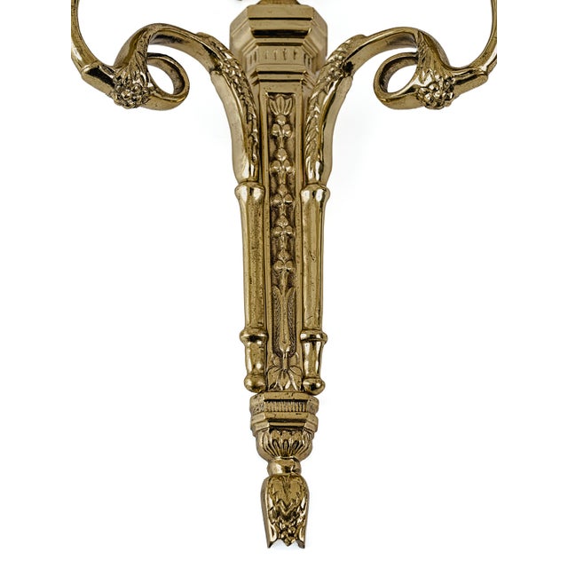 French Neoclassical Style Bronze/Brass Two-Arm Wall Sconces Set of 2 For Sale In Tulsa - Image 6 of 15