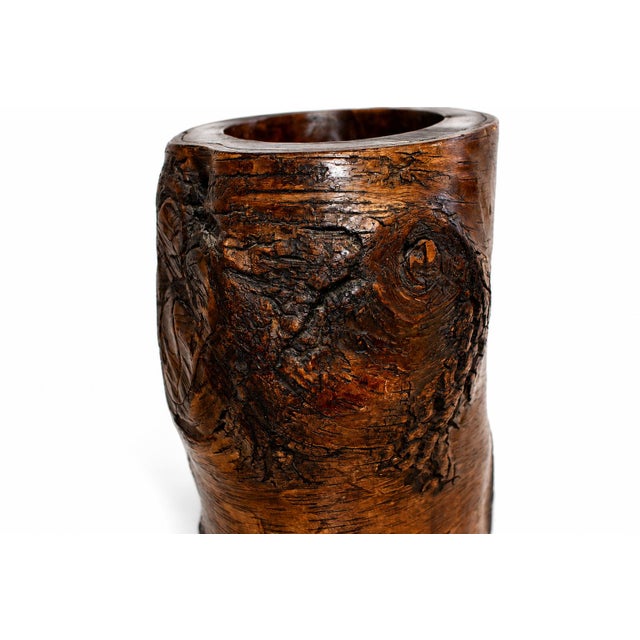 Antique Whole Root Solid Wood Brush Pot Vase Jar 15.75 Lb For Sale - Image 10 of 17