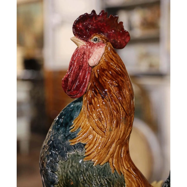 Ceramic 19th Century French Painted Faience Rooster With Vase Signed Paul Comolera For Sale - Image 7 of 12