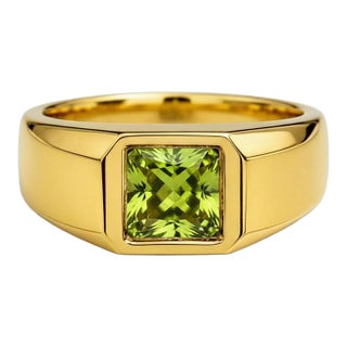 Signet Ring With Peridot for Men Silver, Gold, Size 10 For Sale