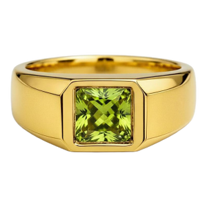Signet Ring With Peridot for Men Silver, Gold, Size 10