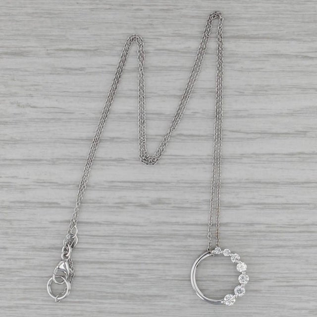 2010s 0.54ctw Diamond Circle Pendant Necklace 18k White Gold Curb Chain For Sale - Image 5 of 6