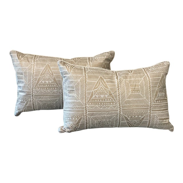 Contemporary Neutral Fortuny Lumbar Pillows - a Pair For Sale