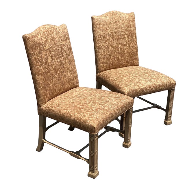 Brown Vintage Side Chairs in Fortuny Fabric - a Pair For Sale - Image 8 of 9