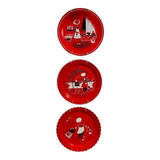 Vintage Marcelline Stoyke Bbq Theme Metal Wall Trays- Set of 3 For Sale