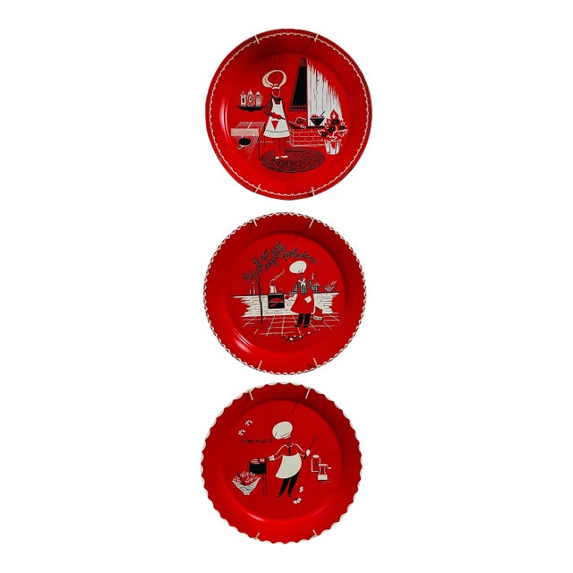 Vintage Marcelline Stoyke Bbq Theme Metal Wall Trays- Set of 3 For Sale