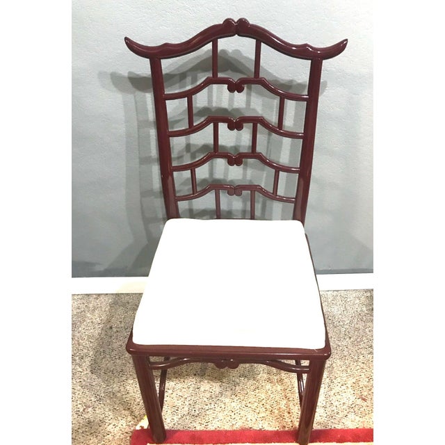 Wood Vintage Century Furniture Chinoiserie Dining Chairs – Set of 6 (4 Side, 2 Armchairs) – Burgundy Lacquer For Sale - Image 7 of 12