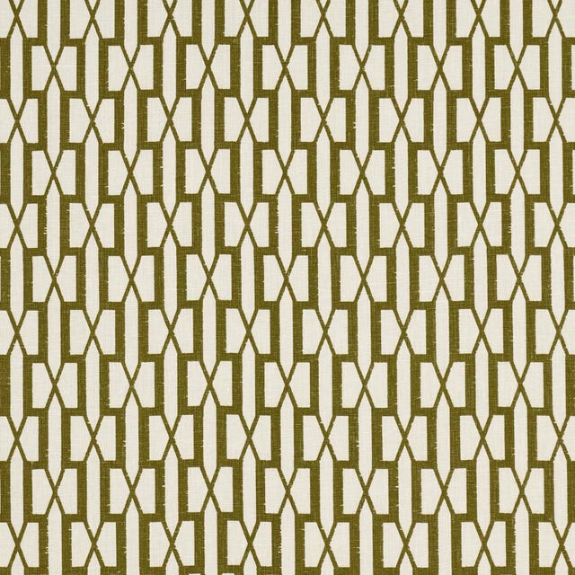 Abstract Schumacher x Veere Greeney Belvedere Fabric In Olive For Sale - Image 3 of 5