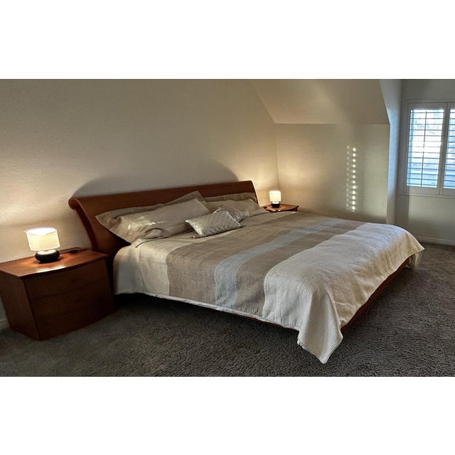 Vintage Dania Cherry Wood California King Sleigh Bed With Nightstands For Sale In Los Angeles - Image 6 of 6