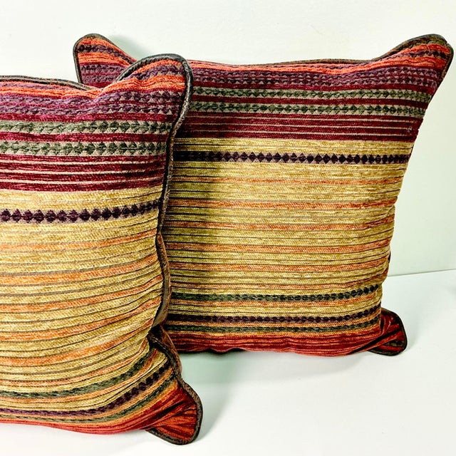 1980s Vintage Boho Chic Southwestern Ralph Lauren Jewel Tone Cut Striped Chenille Decorative Pillows - A Pair For Sale - Image 12 of 13