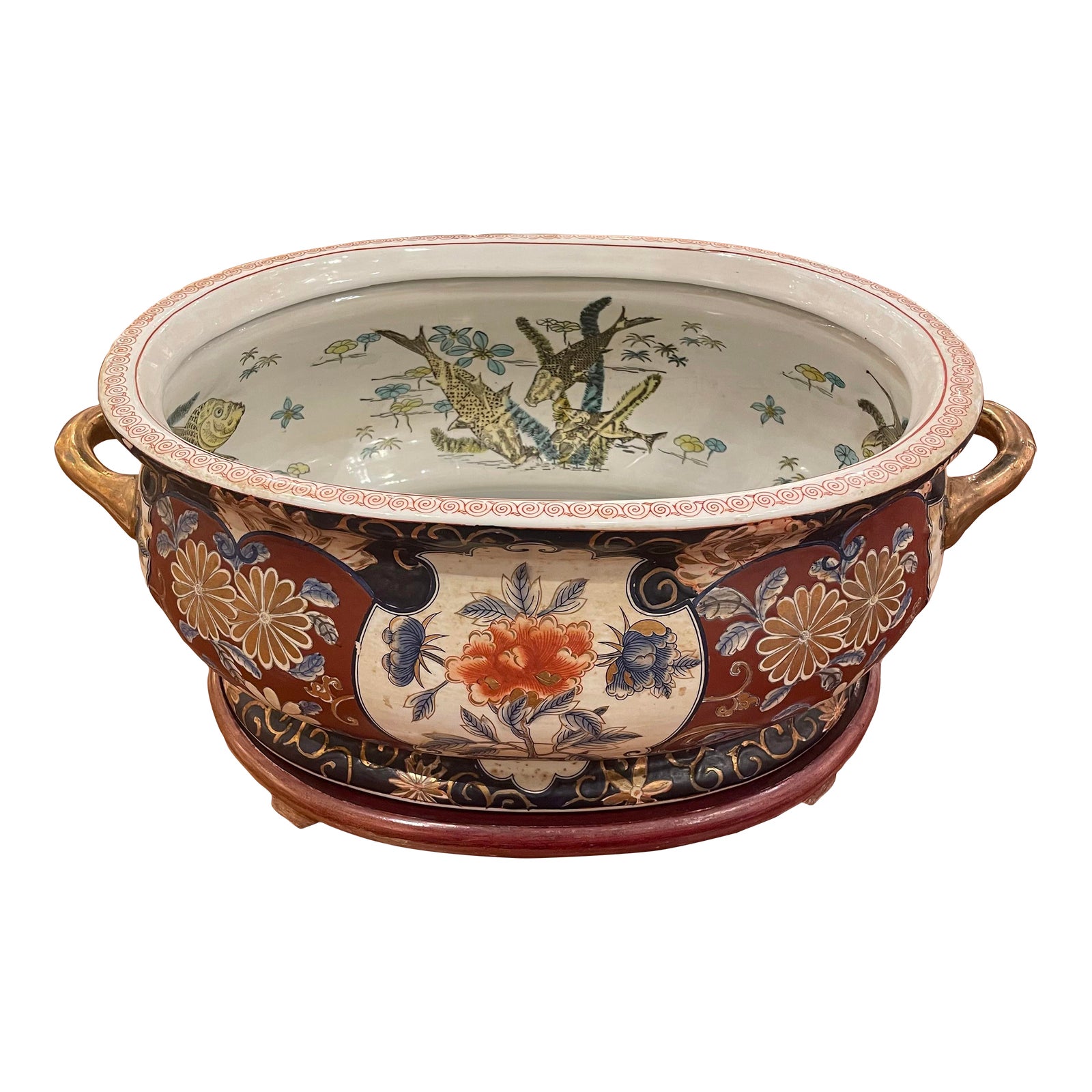 Antique Mid 20th Century Japanese Imari Style Porcelain Footbath on