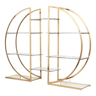 1970s Milo Baughman Art Deco Brass Etageres - a Pair For Sale