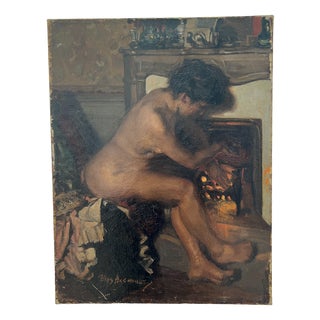 Aloys Hugonnet, Femme nue devant la cheminée, Oil on Canvas, Framed For Sale