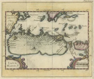 Hand-Coloured Miniature Map of the Island of Java, Indonesia, 1702