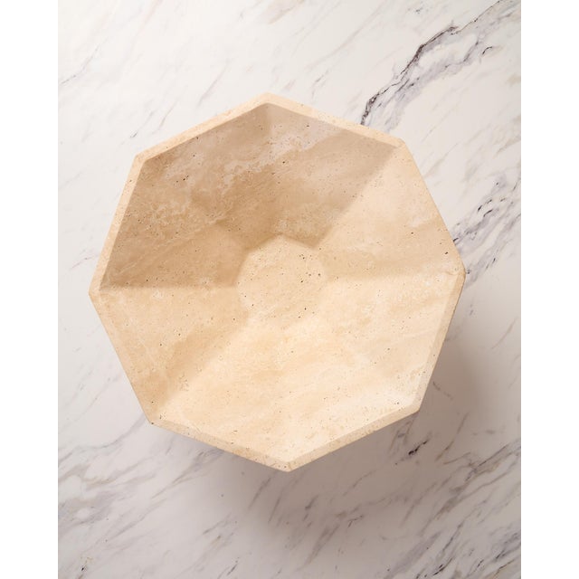 Sand "Lane Hex" Decorative Pedestal Bowl by Montana Labelle in Natural Travertine Marble For Sale - Image 8 of 11