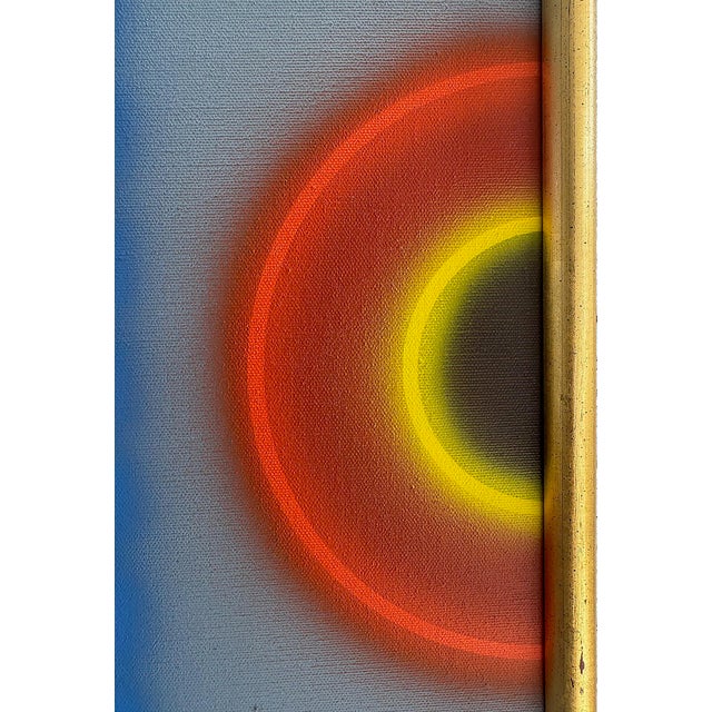 Wood Vintage Post-Modern Abstract "Neon" Painting, Giltwood Frame For Sale - Image 7 of 10