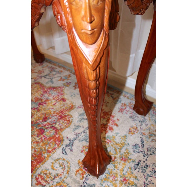 1950s Vintage Mahogany Console Table - Hand-Carved Chippendale Style With Claw Feet & Ornate Details For Sale - Image 9 of 15