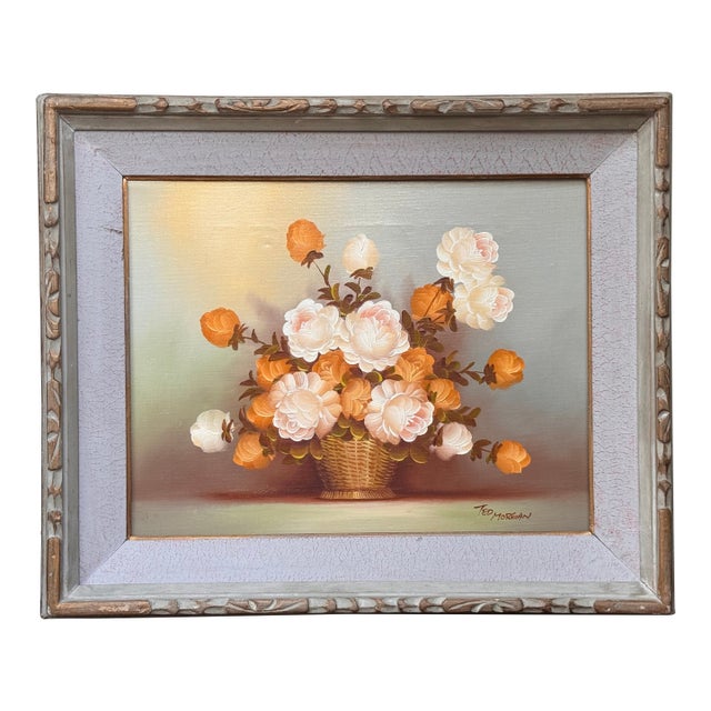 Mid-Century Floral Studio Art Oil on Canvas by Ted Morgan -Framed For Sale