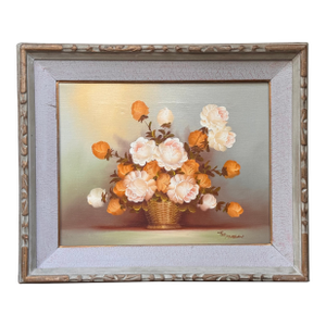 Mid-Century Floral Studio Art Oil on Canvas by Ted Morgan -Framed