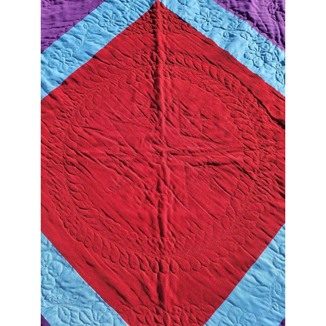 Folk Art Early 20Thc Wool Amish Diamond in Square Quilt For Sale - Image 3 of 9
