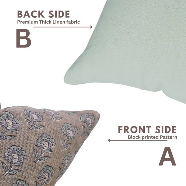 Indoor Pillow Cover Hand Block Printed Thick Linen 20x20 Inch- Rohini For Sale - Image 4 of 5