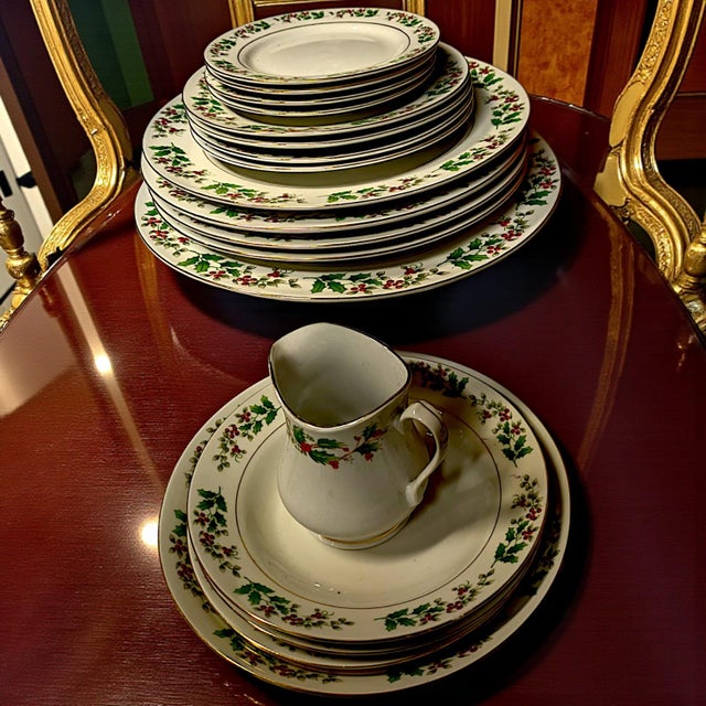 Gibson Holiday Charm Holly Berry Dinnerware Place Setting for 4 - Set of 33 Pieces For Sale - Image 10 of 17