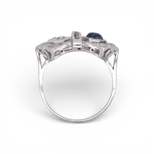 1920s French Art Deco "Toi Et Moi" Ring – Sapphire, Diamonds, Size 6.75 For Sale - Image 6 of 8